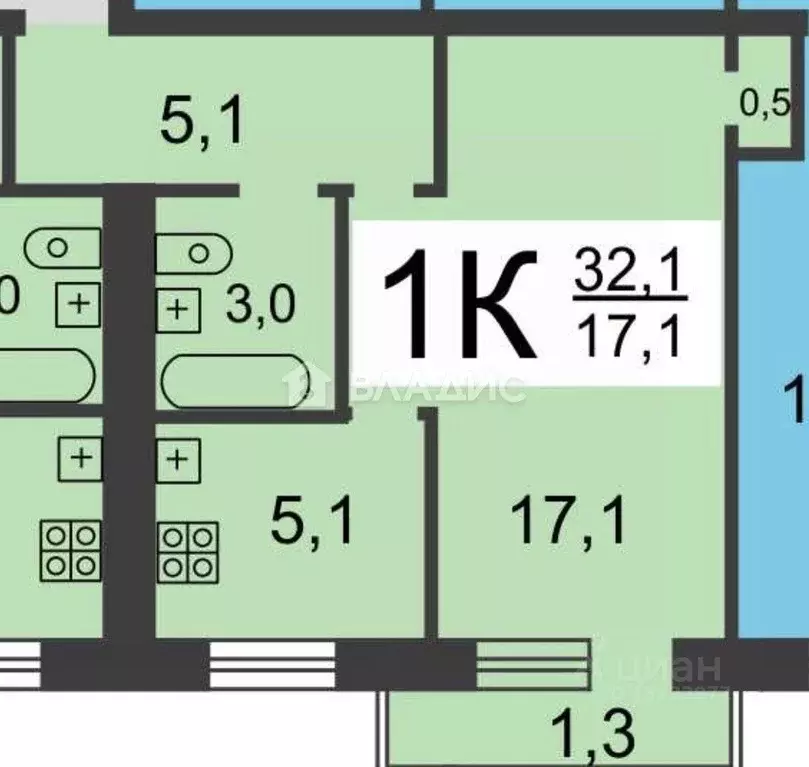 1-к кв. Нижегородская область, Нижний Новгород ул. Лескова, 22 (32.13 ... - Фото 2
