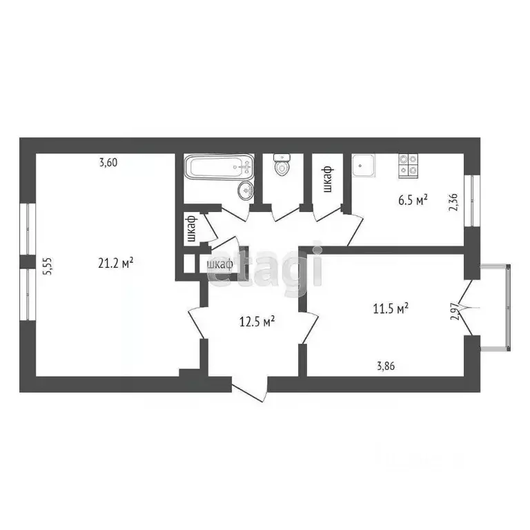 2-к кв. Вологодская область, Вологда ул. Герцена, 118 (58.1 м) - Фото 2