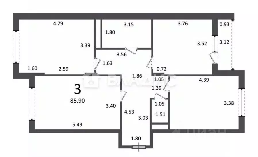 3-к кв. Москва, Москва, Троицк ул. Академика Дыхне, 18 (85.9 м) - Фото 2