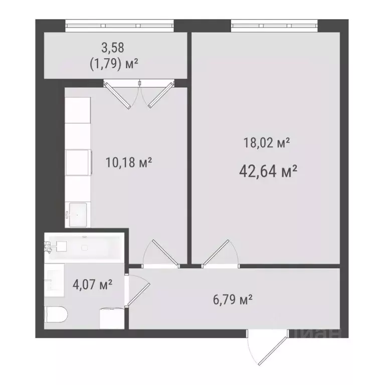 1-к кв. Сахалинская область, Южно-Сахалинск Хомутово п/р,  (40.85 м) - Фото 1