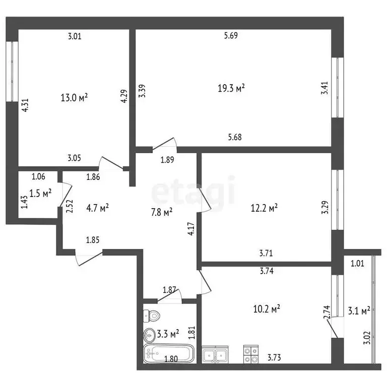 3-комнатная квартира: Стерлитамак, улица Строителей, 71 (72 м) - Фото 1