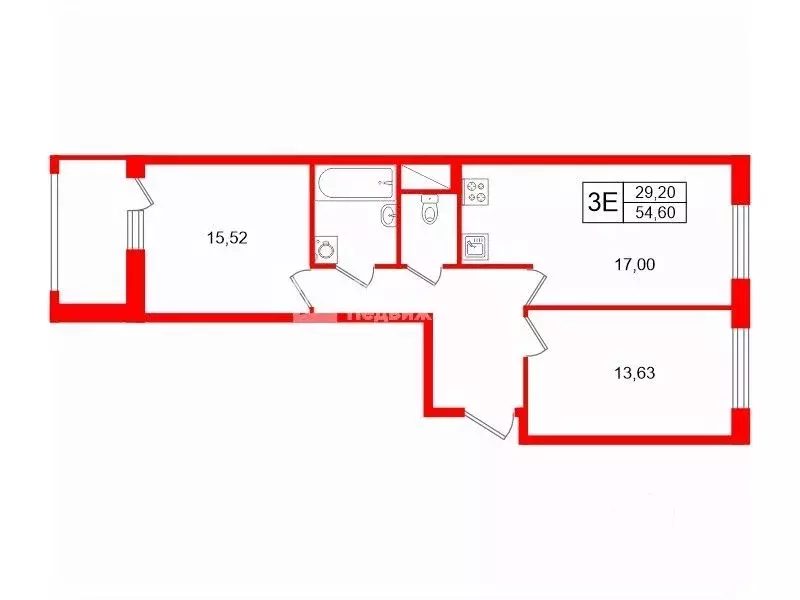 2-к кв. Санкт-Петербург Манчестерская ул., 3к2 (54.6 м) - Фото 2