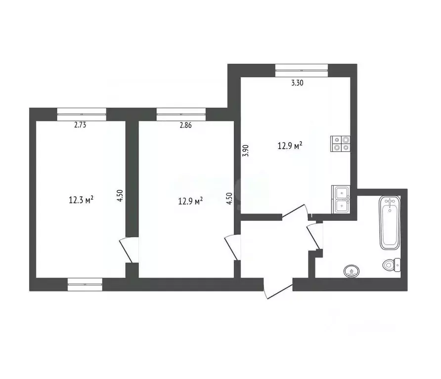 2-к кв. Белгородская область, Белгород ул. Железнякова, 14 (45.9 м) - Фото 2