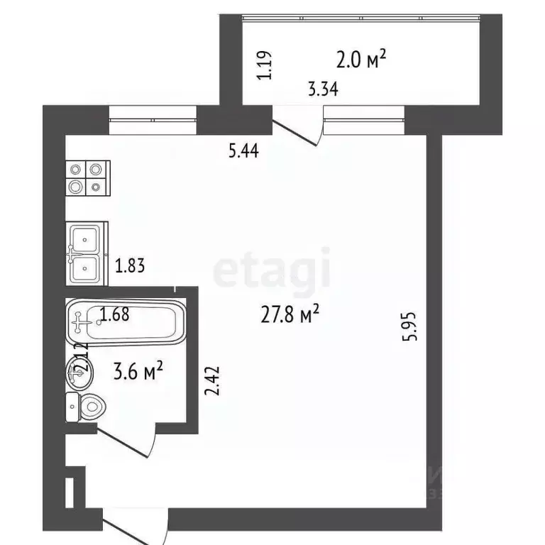 Студия Омская область, Омск ул. Крупской, 14 (31.4 м) - Фото 1