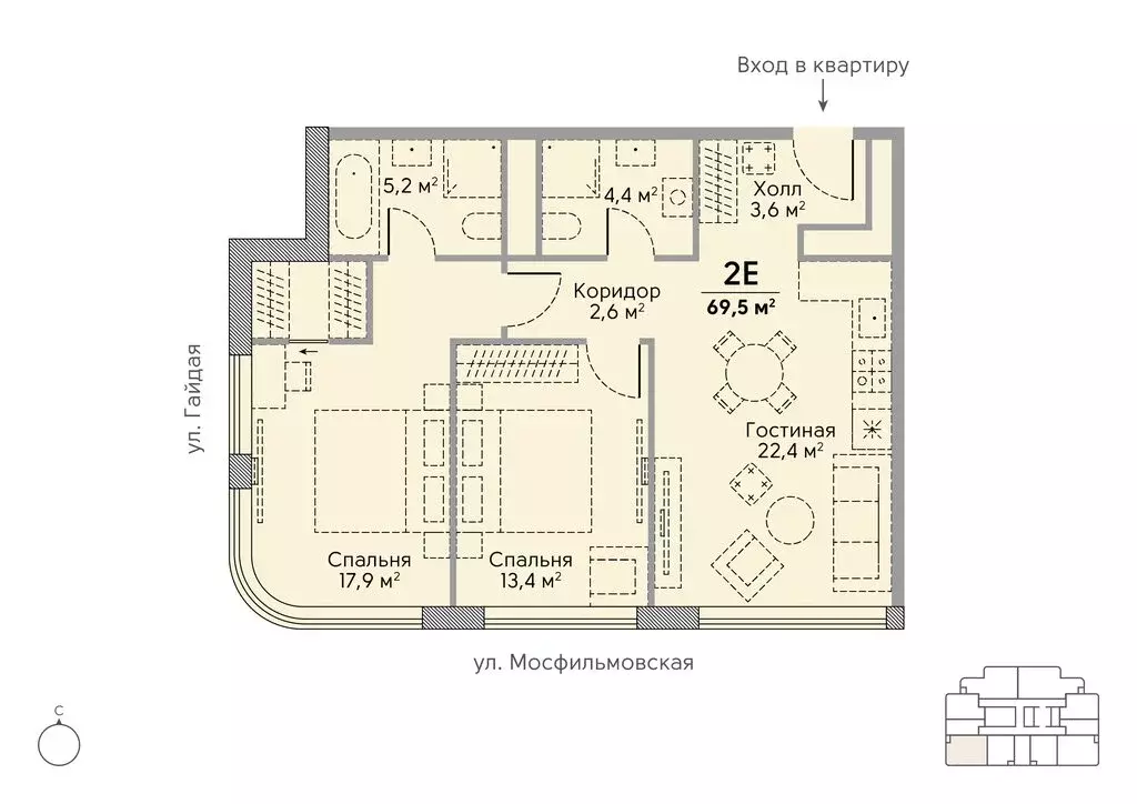 2-комнатная квартира: Москва, улица Лобачевского, 124к3А (70.1 м) - Фото 0