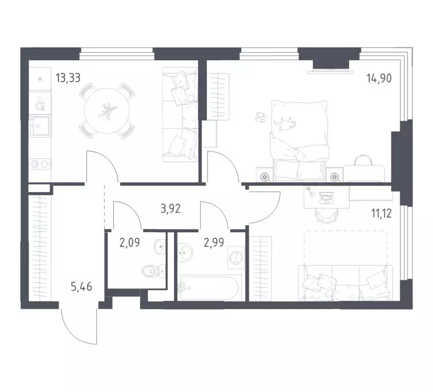 2-комнатная квартира: посёлок городского типа Мисайлово, микрорайон ... - Фото 1