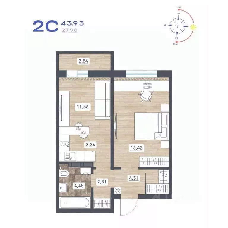 2-к кв. Новосибирская область, Новосибирск ул. Забалуева, с10 (43.93 ... - Фото 1