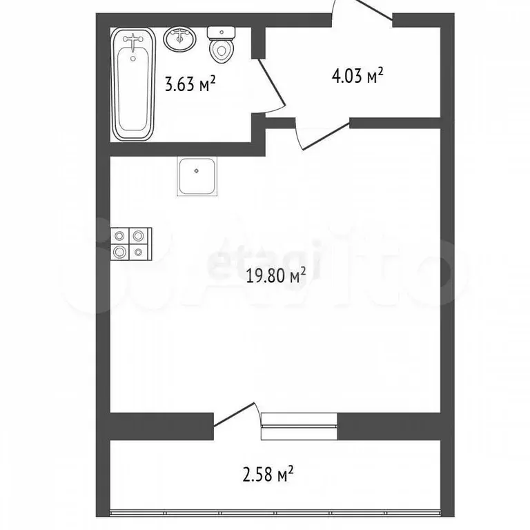 Квартира-студия, 28,5 м, 4/9 эт. - Фото 0