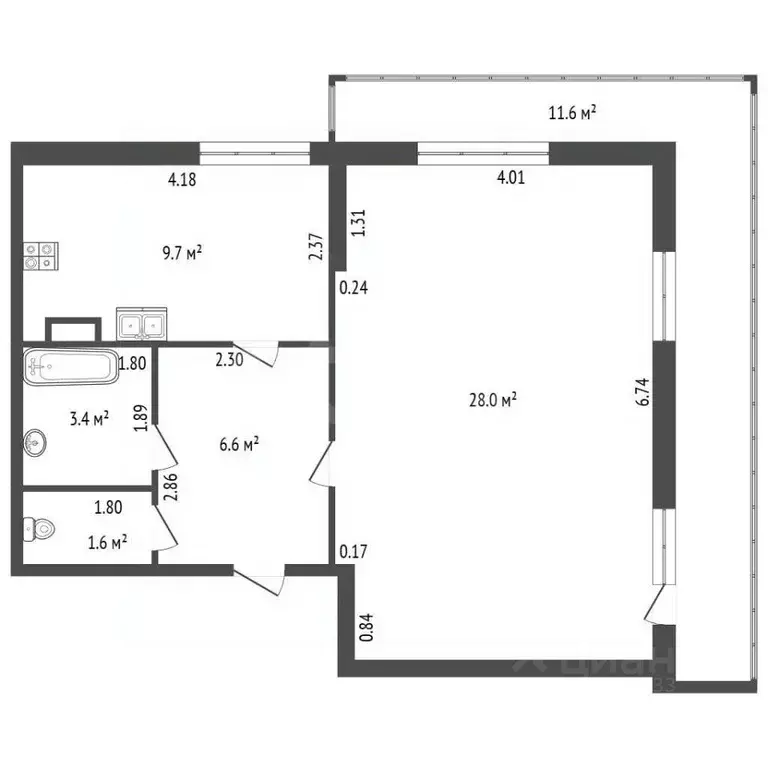 1-к кв. Санкт-Петербург ул. Трефолева, 9к2 (49.3 м) - Фото 2