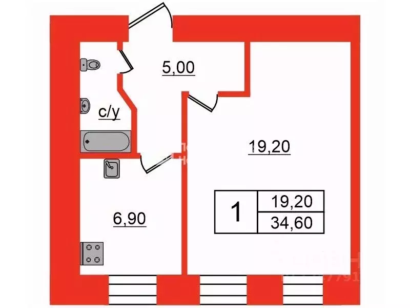 1-к кв. Санкт-Петербург 13-я Красноармейская ул., 26 (34.6 м) - Фото 1