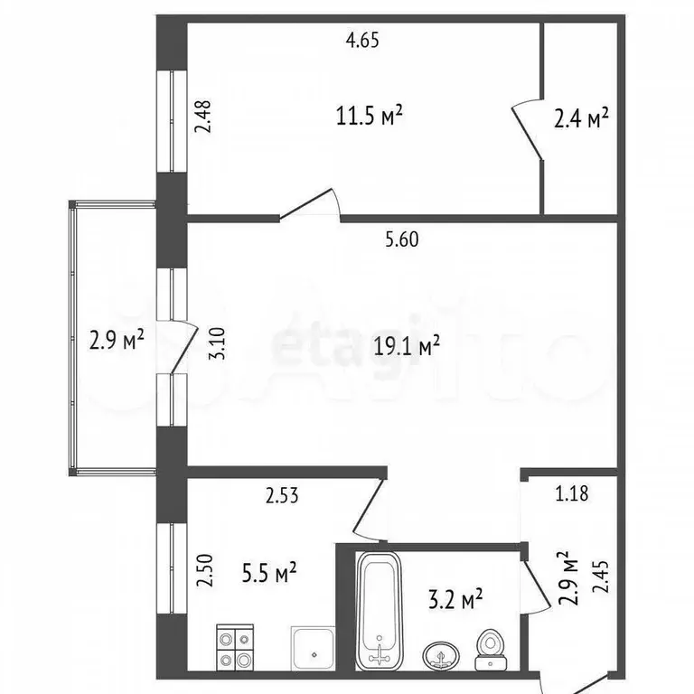 2-к. квартира, 44,6 м, 2/5 эт. - Фото 0