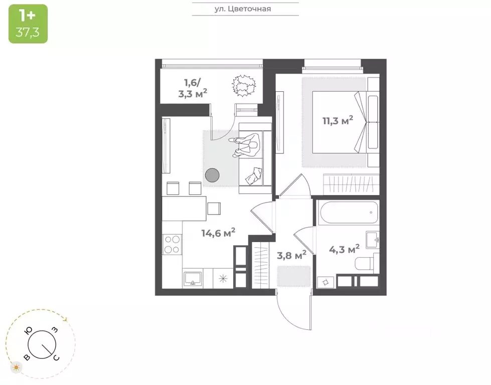 1-к кв. Тверская область, Тверь Соминка мкр,  (35.6 м) - Фото 1