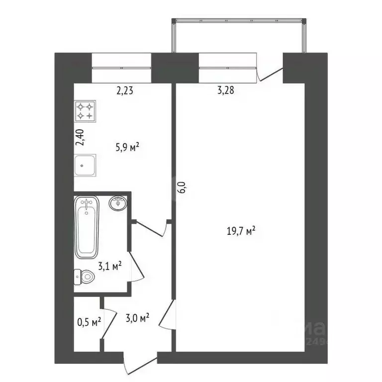 1-к кв. Башкортостан, Уфа ул. Ферина, 14 (32.0 м) - Фото 1