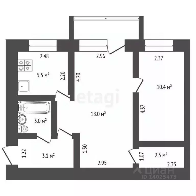 2-к кв. Владимирская область, Ковров Комсомольская ул., 36к4 (42.5 м) - Фото 2