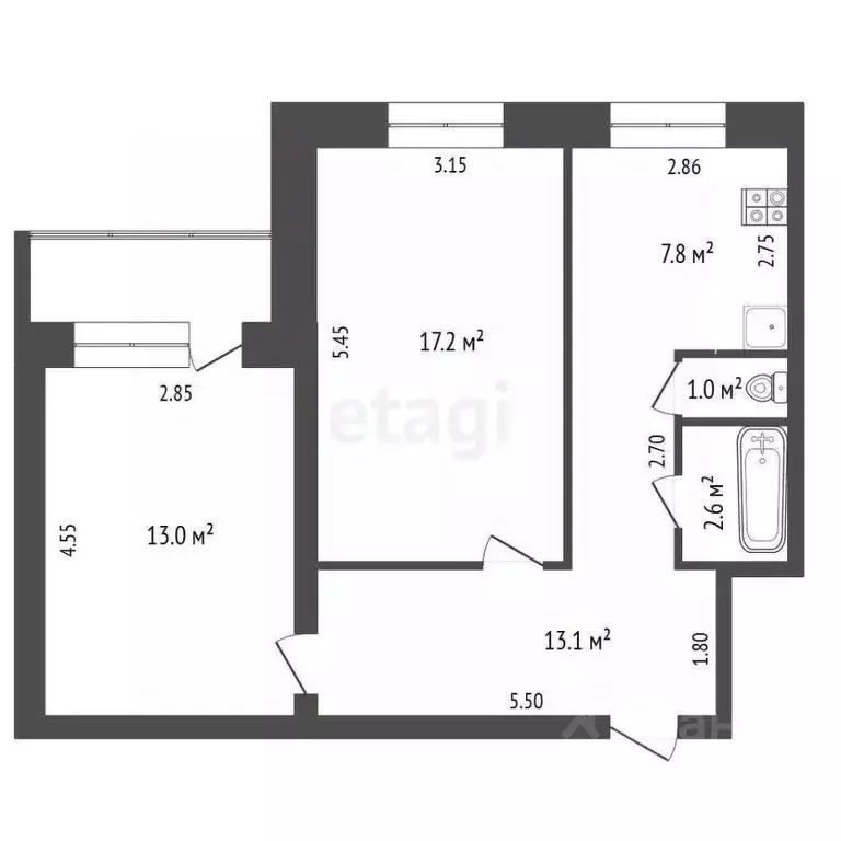2-к кв. Ямало-Ненецкий АО, Новый Уренгой Советский мкр, 9/2 (55.0 м) - Фото 1