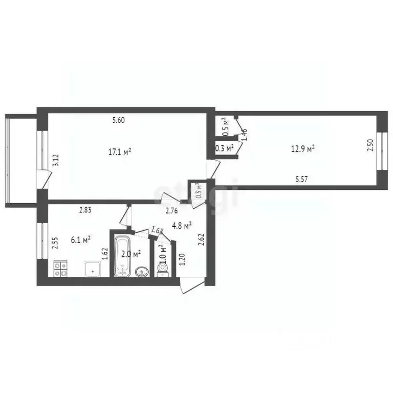 2-к кв. Архангельская область, Вычегодский рп ул. Ленина, 51 (45.2 м) - Фото 2