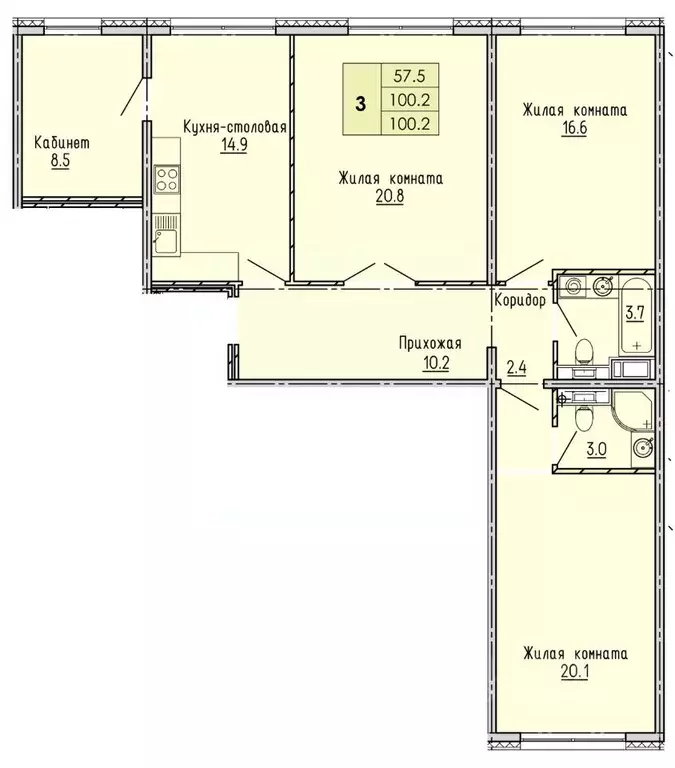 3-к кв. Пензенская область, Пенза ул. Яшиной, 2 (100.2 м) - Фото 0