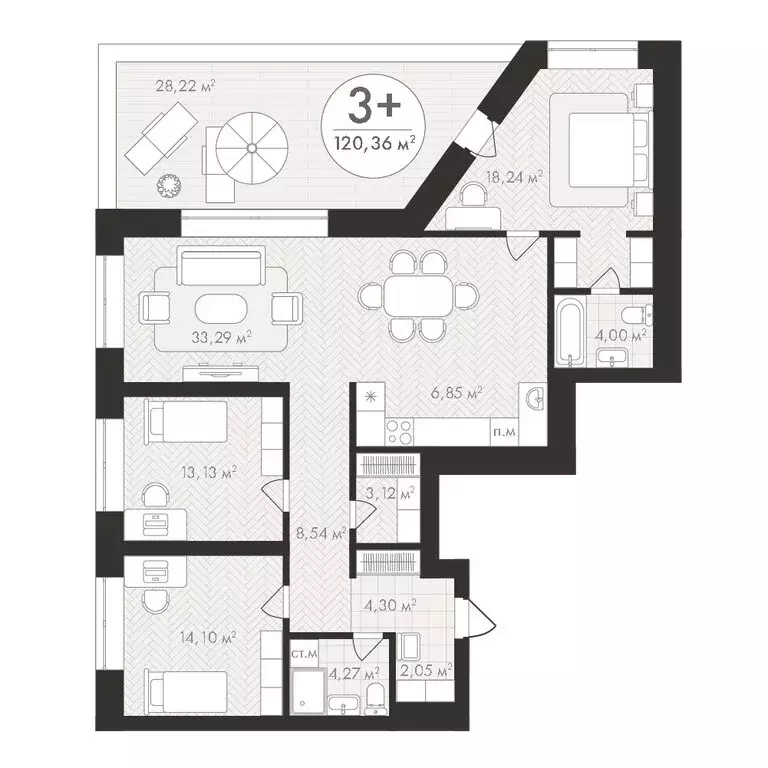 3-комнатная квартира: Уфа, микрорайон Южный-2 (120.36 м) - Фото 0