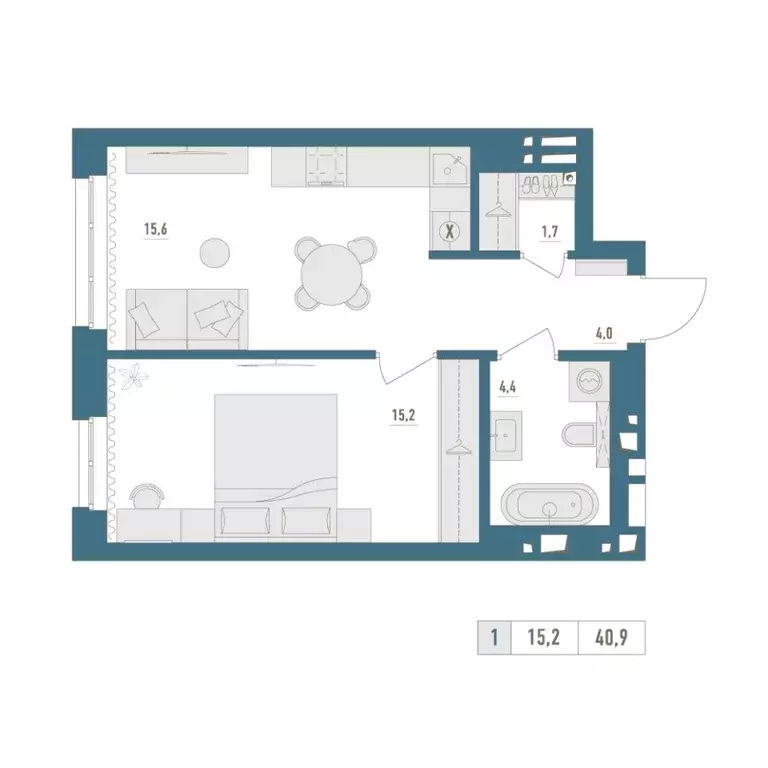 1-к кв. Башкортостан, Уфа Родина Парк жилой комплекс (40.9 м) - Фото 1