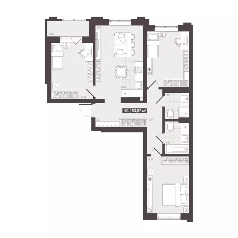 4-комнатная квартира: Кемерово, улица Гагарина (83.87 м) - Фото 0