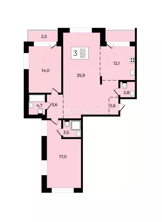3-к кв. Москва ул. 1-я Бухвостова, 2к3 (96.9 м) - Фото 2