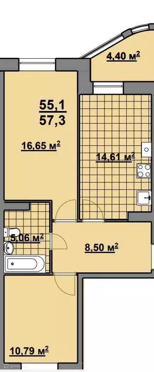 Продаётся 2-к квартира, 59.1 м - Фото 0