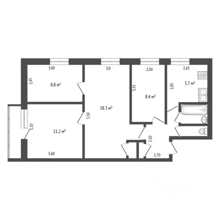 4-к кв. Тюменская область, Тюмень ул. Белинского, 8 (61.5 м) - Фото 2