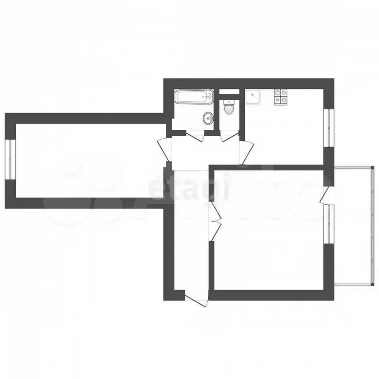 2-к. квартира, 52,8 м, 2/5 эт. - Фото 0