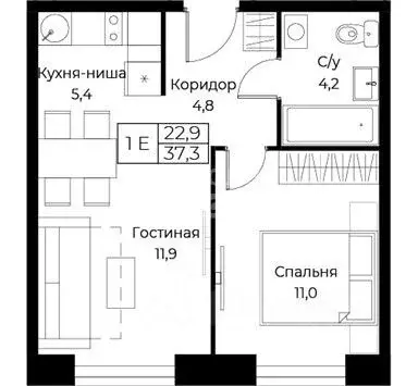 2-к кв. Москва ул. Наметкина, 10Д (37.3 м) - Фото 2