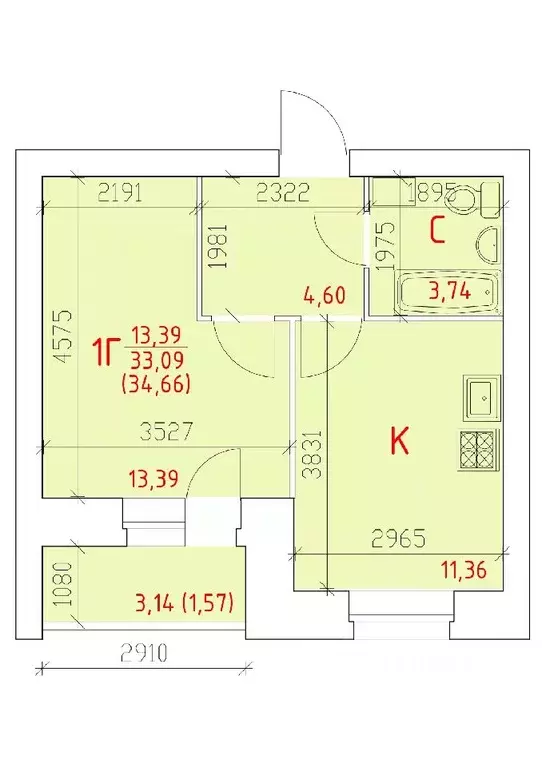 1-к кв. Вологодская область, Череповец 108-й мкр,  (34.66 м) - Фото 0