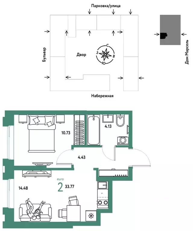 2-к кв. Тюменская область, Тюмень Береговая ул., 100к2 (33.77 м) - Фото 1