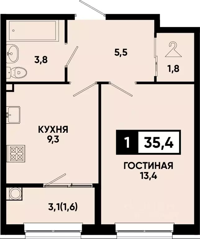 1-к кв. Ставропольский край, Кисловодск  (35.4 м) - Фото 0