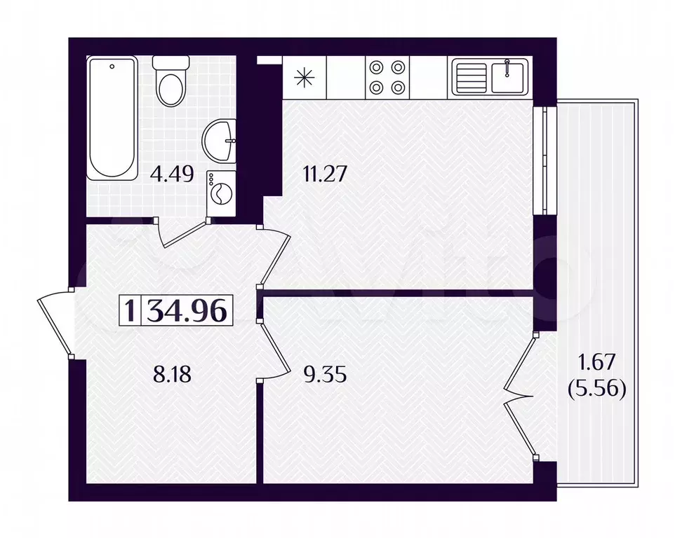 1-к. квартира, 35 м, 5/7 эт. - Фото 1