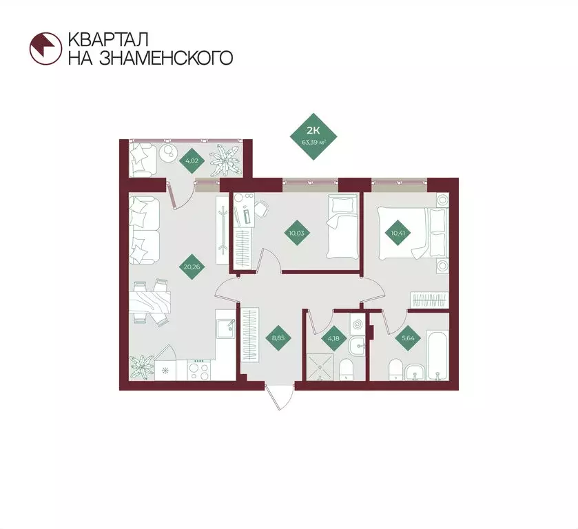 2-комнатная квартира: Тобольск, микрорайон 3Б, 6Бк2 (63.39 м) - Фото 0