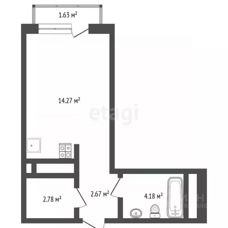 Студия Тюменская область, Тюмень ул. Андрея Приказнова, 7 (23.3 м) - Фото 0