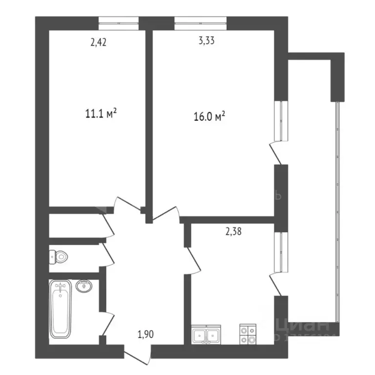 2-к кв. Тюменская область, Тюмень ул. Монтажников, 18 (48.4 м) - Фото 2