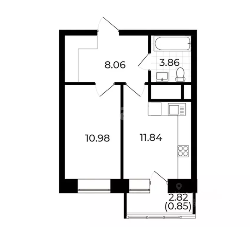 1-к кв. Татарстан, Казань ул. Братьев Касимовых, 35 (35.1 м) - Фото 1