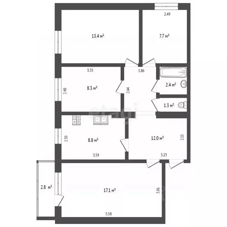 4-к кв. Саха (Якутия), Якутск ул. Петра Алексеева, 12 (71.8 м) - Фото 2
