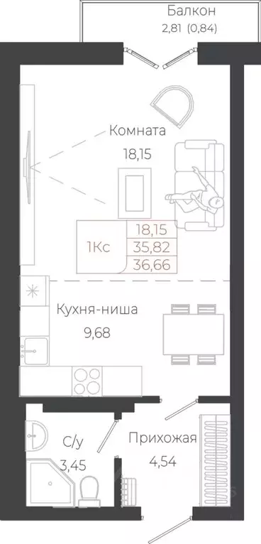 1-к кв. Алтай, Майминский район, с. Майма ул. Энергетиков (36.66 м) - Фото 1