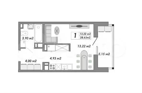 Квартира-студия, 31 м, 3/9 эт. - Фото 0