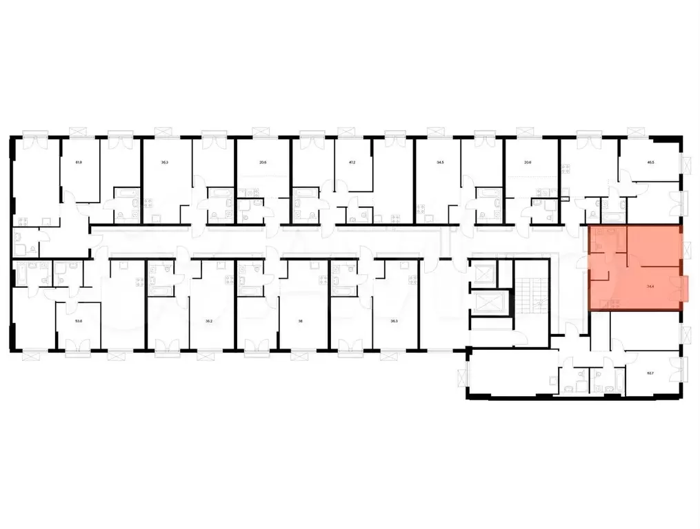 1-к. квартира, 34,4 м, 2/9 эт. - Фото 1