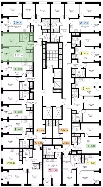 1-к кв. Тульская область, Тула Один жилой комплекс (33.7 м) - Фото 2