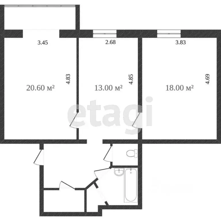 2-к кв. Белгородская область, Белгород ул. Губкина, 18г (61.0 м) - Фото 2
