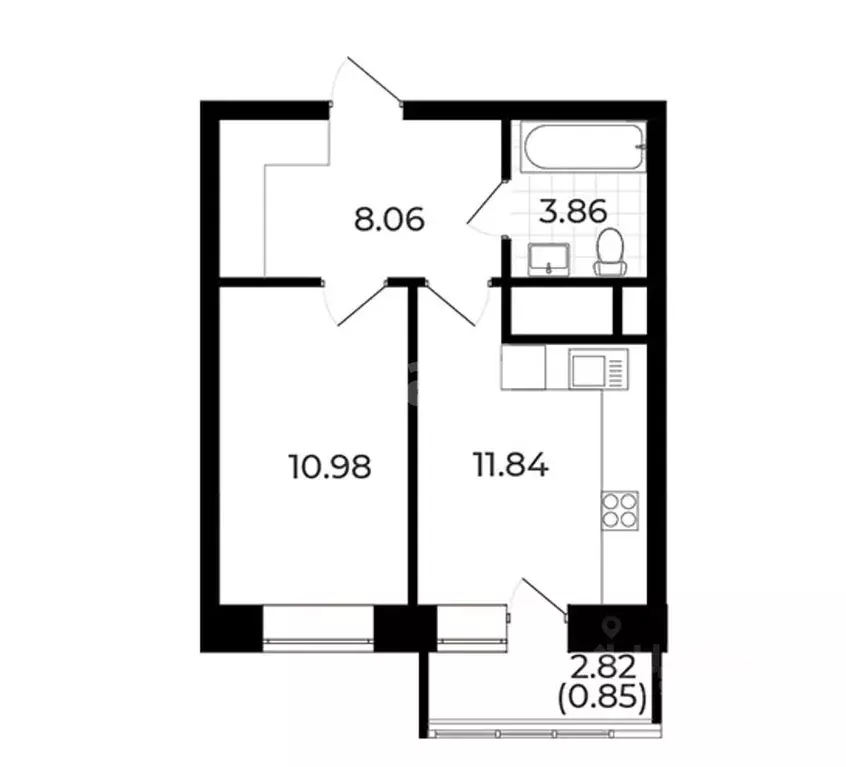 1-к кв. Татарстан, Казань ул. Братьев Касимовых, 35 (35.1 м) - Фото 1