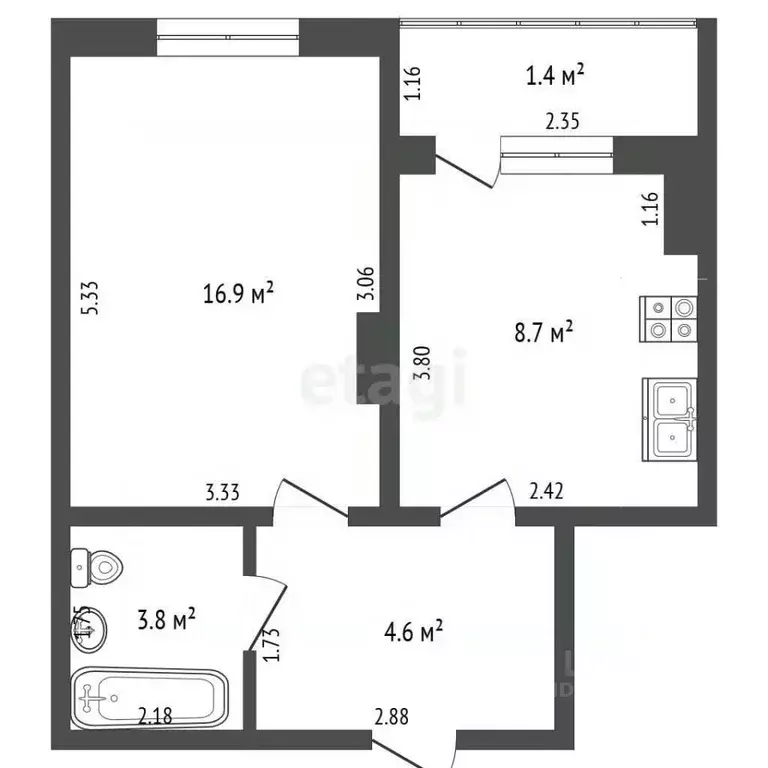 1-к кв. Калининградская область, Калининград ул. Горького, 96 (34.0 м) - Фото 2