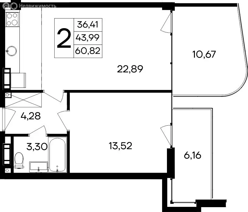 2-комнатная квартира: Прибрежное, Симферопольское шоссе, 177 (60.82 м) - Фото 1