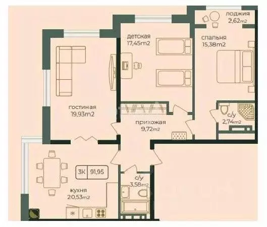 3-к кв. Дагестан, Каспийск просп. Акулиничева (91.95 м) - Фото 0