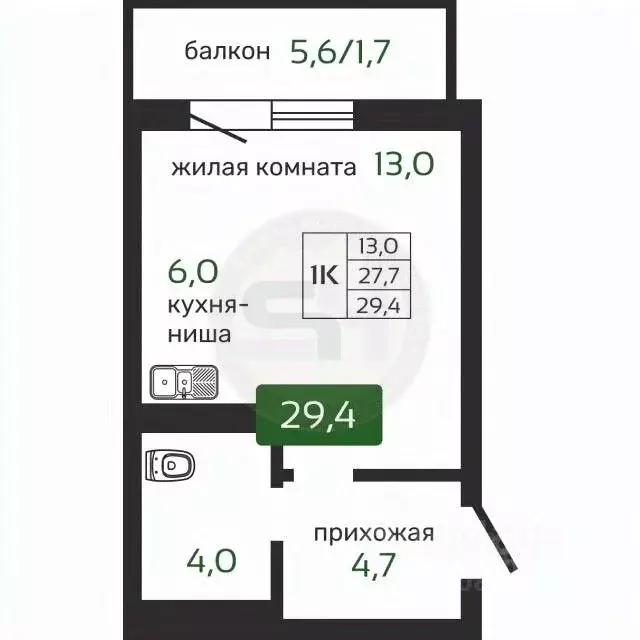 1-к кв. Красноярский край, Красноярск Норильская ул., с2 (29.0 м) - Фото 0