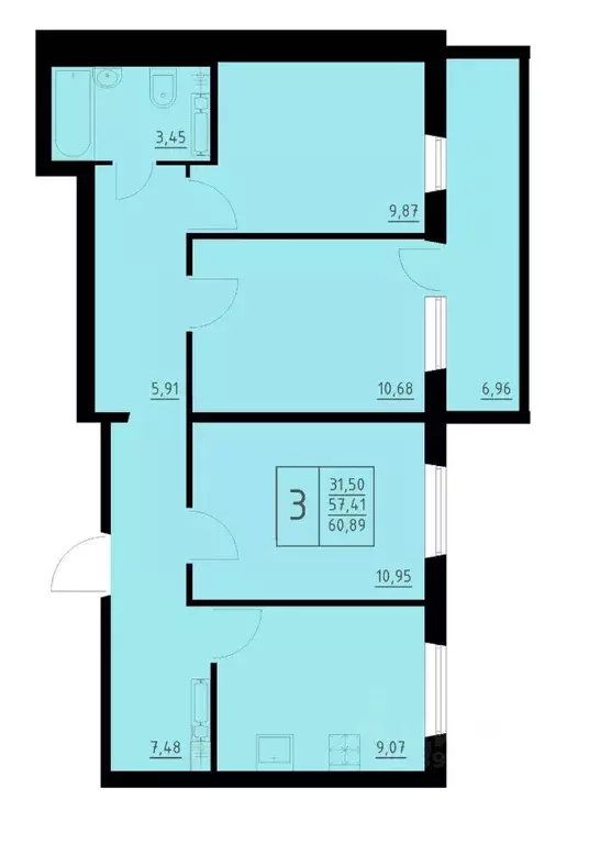 3-к кв. Пермский край, Пермь Домостроительный мкр,  (60.89 м) - Фото 1