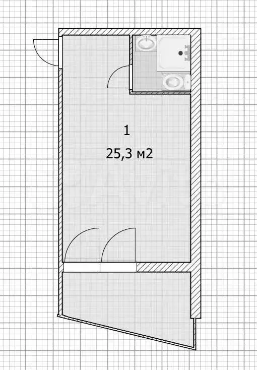 Квартира-студия, 25,3м, 1/12эт. - Фото 0